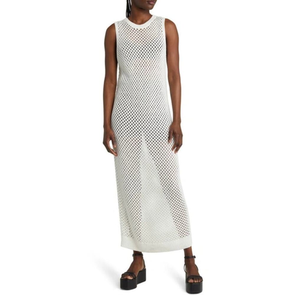 OPEN EDIT Open Knit Dress Swim Coverup Nordstrom Ivory Cloud Women's XS